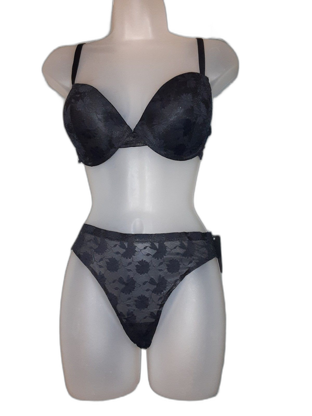 Youmita 38C Black Floral Lace Push-Up & XL Seamless Floral Lace Panty NWT